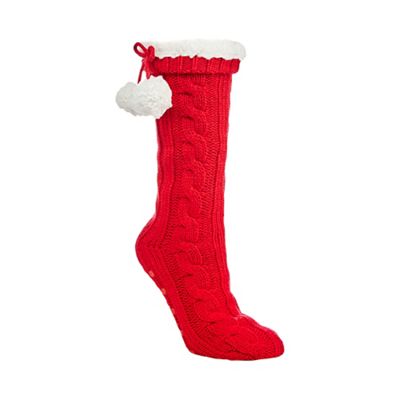 Red sparkle cable knit socks
